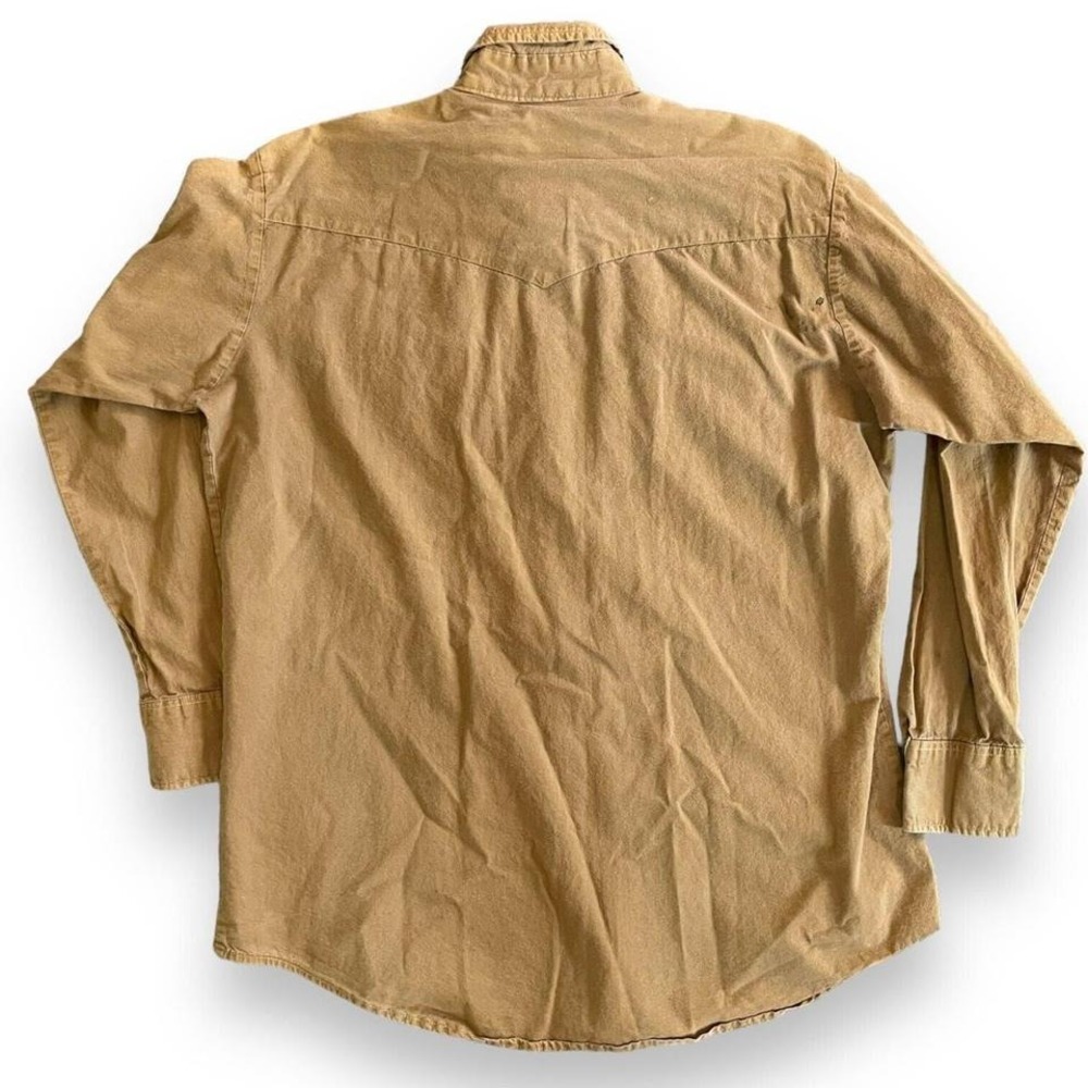 Vintage MWG Khaki Brown Long Sleeve Silver Snap Front Western Shirt Canadian - Picture 3 of 6